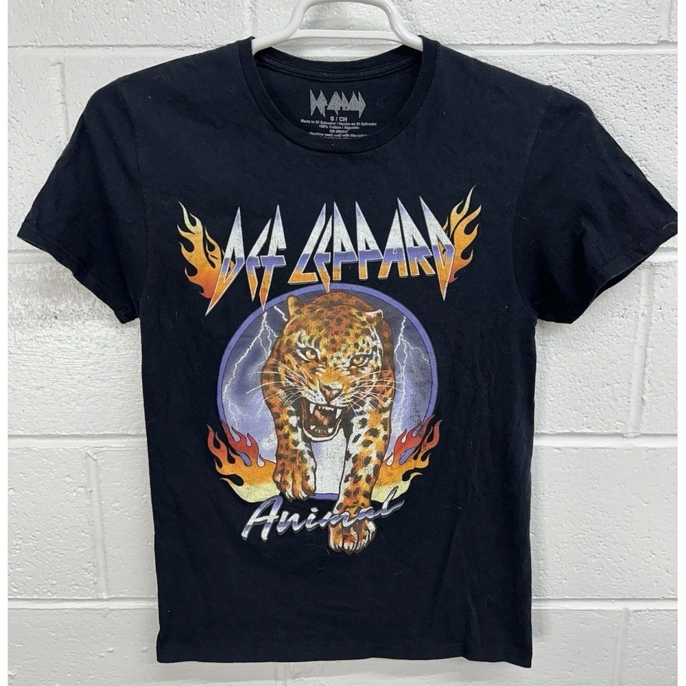 Def Leppard Animal Rock‎ Roll Heavy Metal Leopard Fire Black T-Shirt Small